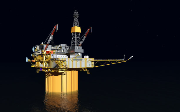 石油平台在海上夜航图片下载