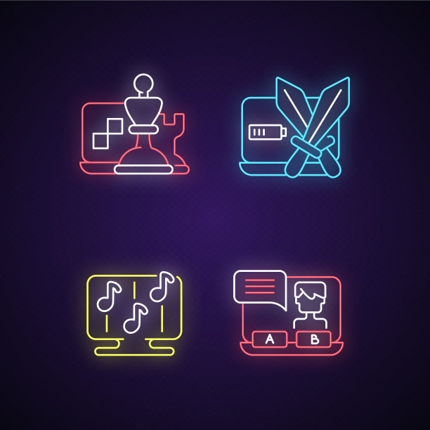 竞争游戏类型霓虹灯图标集图片下载