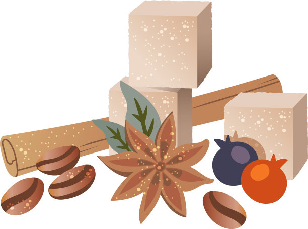 肉桂棒、糖块、烘焙咖啡豆图片下载