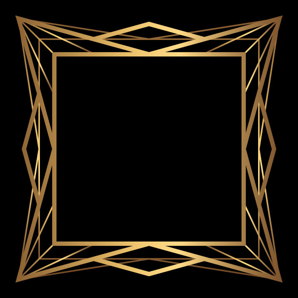 矢量黄金框架上的黑色背景。孤立的装饰艺术广场与空白的边界。图片下载