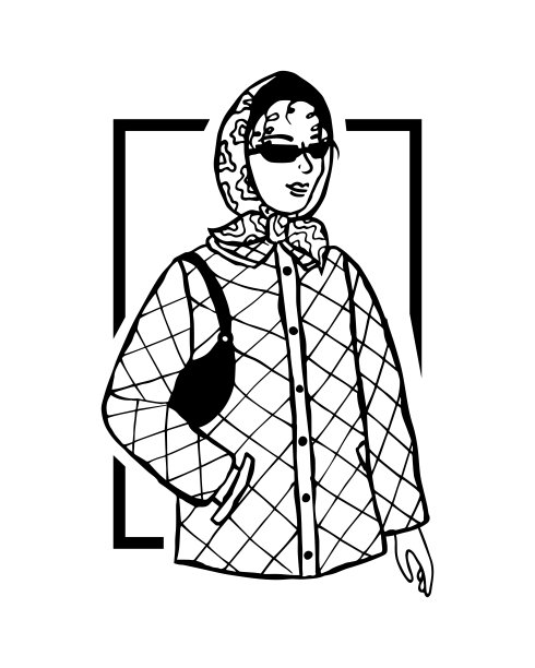 矢量时尚插画的一个女孩在一个时髦的绗缝夹克，围巾和太阳镜。休闲时尚。图片下载