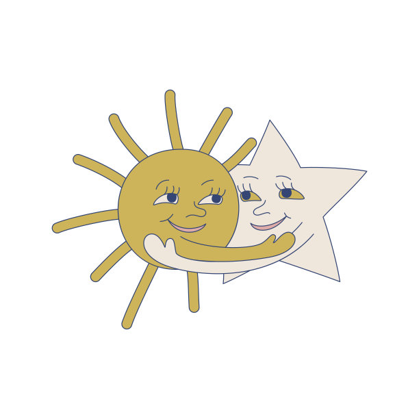 太阳和恒星拥抱孤立的矢量插图。可爱的元素设计，卡片，封面等。图片下载