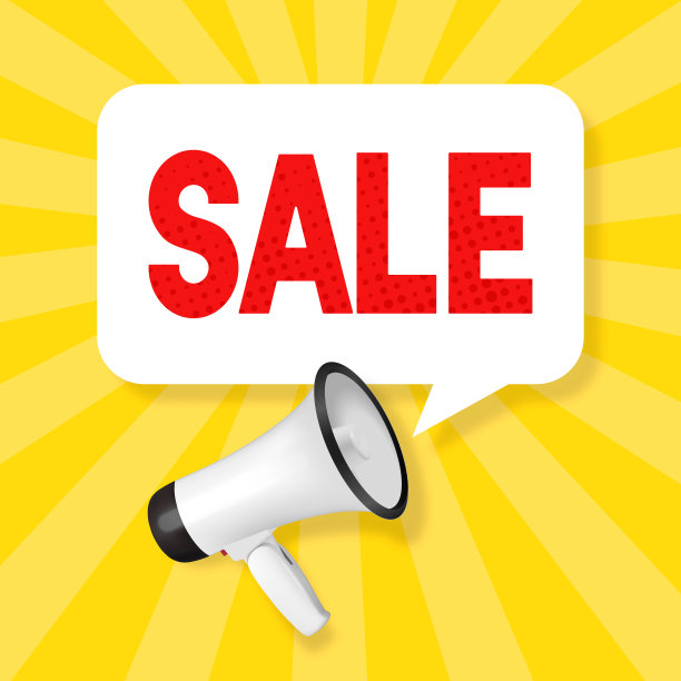 矢量销售横幅设计模板与3d现实白色扩音器和语音泡沫在黄色背景。购物、折扣的背景。大减价特别优惠概念图片下载