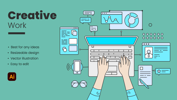 工作笔记本电脑背景。俯视图表，移动，数据分析，文件，记事本，计划和会计，分析，审计，项目管理，市场营销，研究在扁平化的设计风格。图片下载