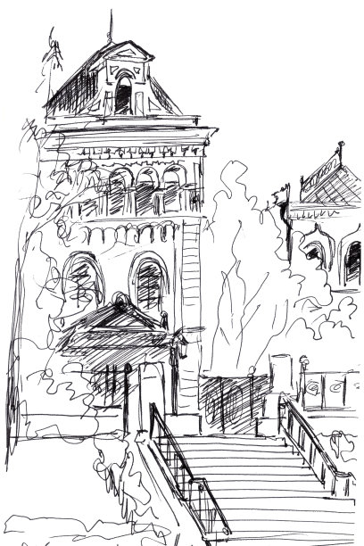 莫斯科市区风景画，黑白图形。图片下载