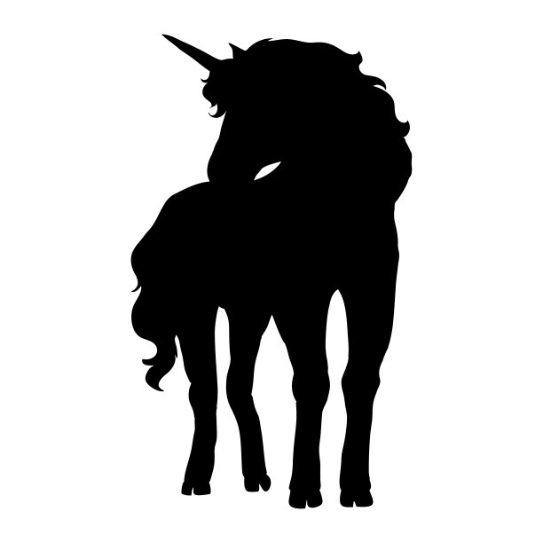 白色背景上的独角兽。头部独角兽的剪影。美丽神奇的动物。图片下载