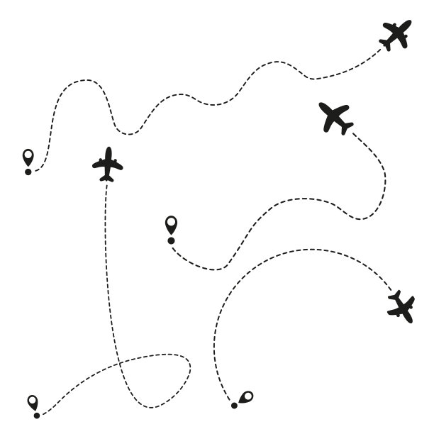 白色背景上的飞机航线。浪漫的旅行概念。飞机直线路径，矢量图标的飞机飞行路线上的白色背景。矢量插图。图片下载