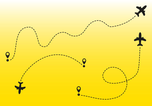 白色背景上的飞机航线。浪漫的旅行概念。飞机直线路径，矢量图标的飞机飞行路线上的白色背景。图片下载