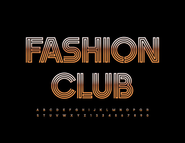 矢量时尚标志时尚俱乐部。金色创意字母和数字集合图片下载