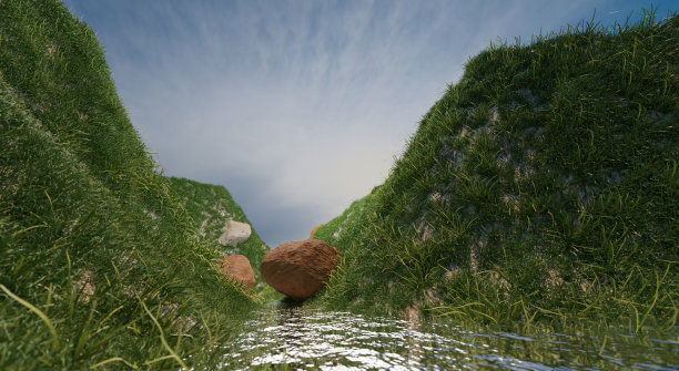 绿草与小溪自然风光图片下载