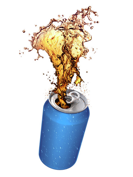 可乐从罐子里喷涌而出，孤立的白色背景图片下载