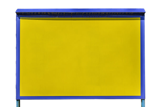 信息板与黄色区域的文字和蓝色框架，孤立图片下载