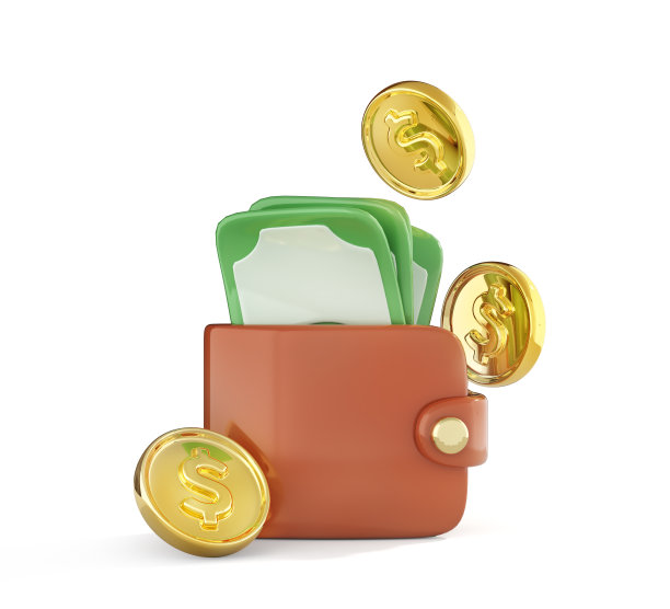 3d图标钱包充满了金钱在白色背景。三维演示图片下载