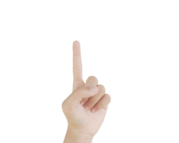 特写亚洲女性15-20岁的手秀1号手指，标志手臂和手孤立在一个白色背景复制空间符号语言图片下载