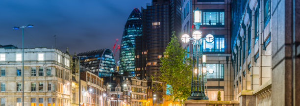 伦敦小黄瓜金融区摩天大楼俯瞰城市夜街全景图片下载