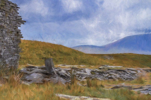 Blaenau Ffestiniog的Cwmorthin石板采石场的数字绘画图片下载