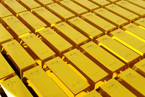 许多闪亮的细金条的特写1000克堆叠在背景概念的想法。宝块用于财富和投资。3 d渲染。图片下载
