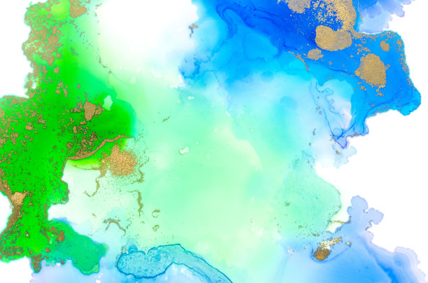蓝色和绿色的酒精墨水。图片下载