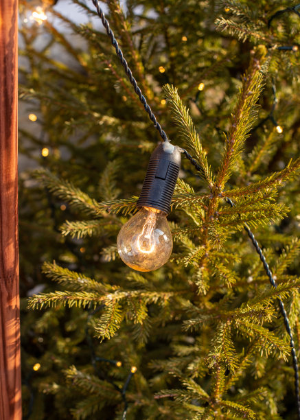 复古灯和钢丝上的圣诞树纹理背景。垂直照片,特写镜头。图片下载