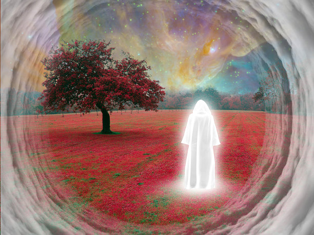 白僧在超现实的景观图片下载