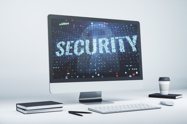 现代笔记本电脑显示器上的网络安全创意概念。三维渲染图片下载