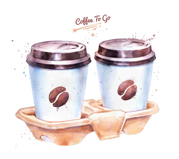 水彩插图的纸咖啡杯图片下载