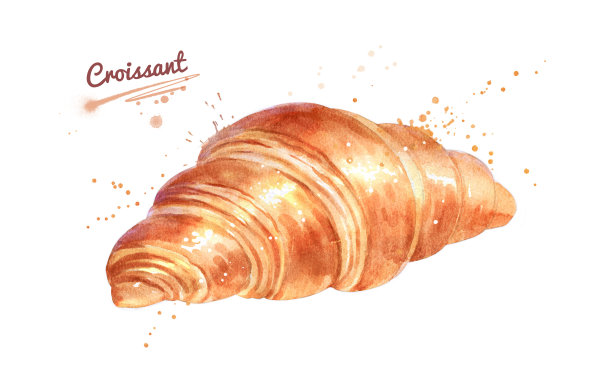 牛角面包的水彩插图图片下载