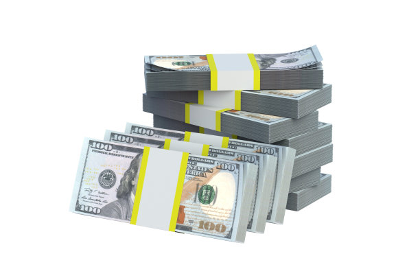 白底孤立的美元钞票。堆栈的钱。堆的现金。三维渲染图片下载