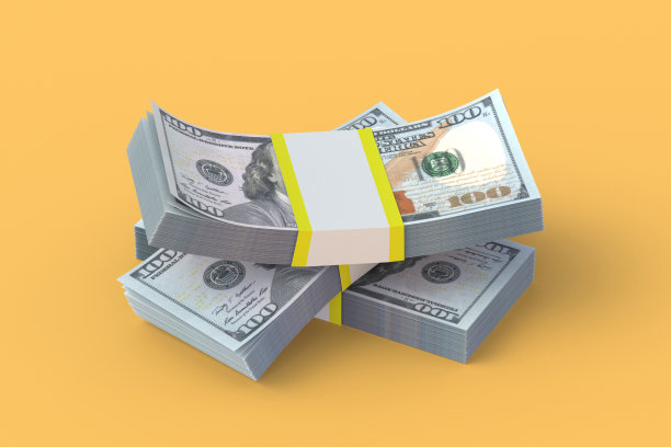 一叠美元钞票。经济指标。统计数据。收入增加。投资增长。银行部门再融资。金融帮助。增加利润。大的费用。三维渲染图片下载