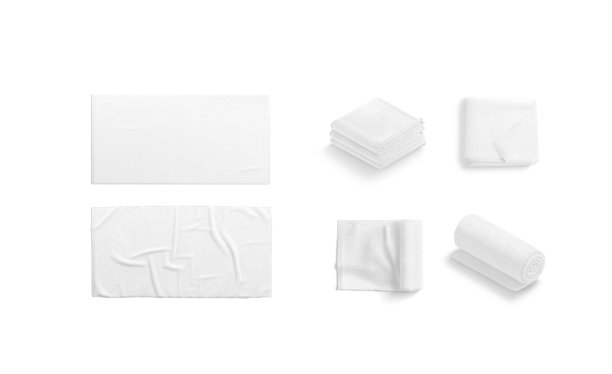 空白白色折叠和展开毛巾模型，不同的观点图片下载