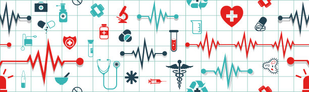医学与健康的概念。无缝医学背景在平坦的风格。白色抽象背景上的医药制剂和脉搏。图片下载