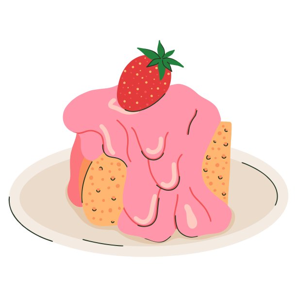 五彩缤纷的甜蛋糕片。生日、婚礼、庆典、问候、情人节请柬的蛋糕。可爱的草莓蛋糕。矢量插图在平面风格。图片下载