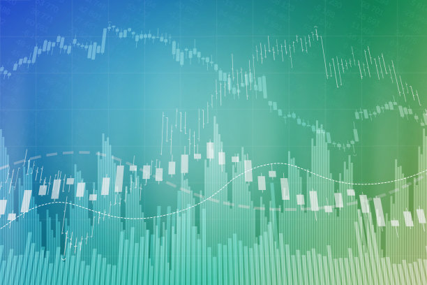 金融蓝色和绿色的背景与图形，网格，图表，线，图表。金融市场与投资理念。三维渲染图片下载