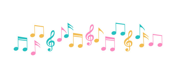 可爱的音符图案线。音乐边线装饰明信片和请柬。喜庆的颜色说明图片下载