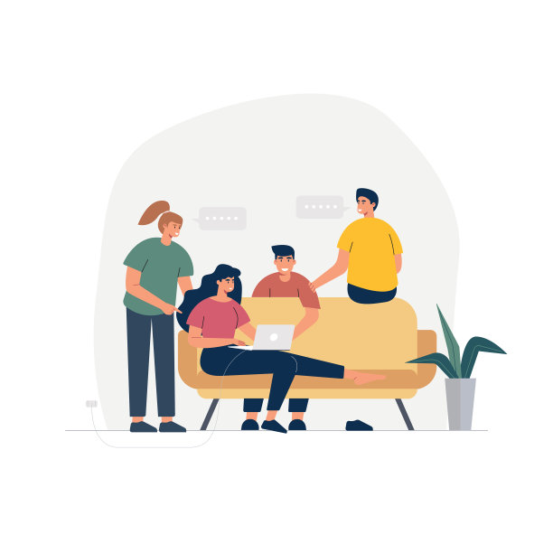 公司业务成员。与团队成员讨论平面手绘插图。图片下载