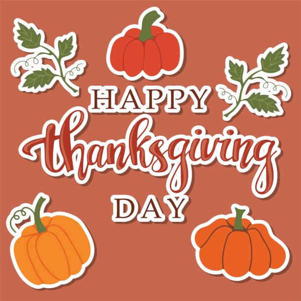 感恩节快乐卡与南瓜贴纸图片下载