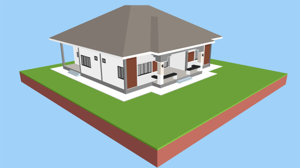 房屋棕色屋顶的等高线。房子周围的配色是浅灰色。图片下载