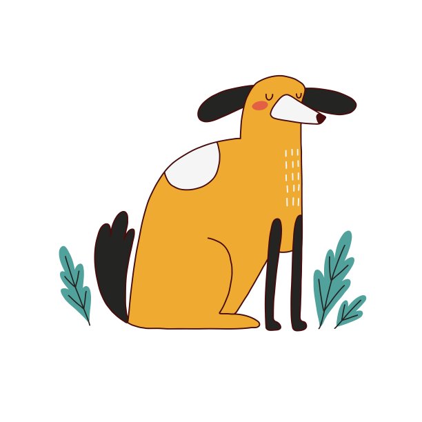 狗平手绘插图。白色背景的卡通动物角色。图片下载