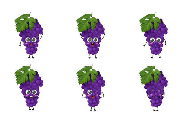 可爱的卡通葡萄水果向量字符集孤立的白色背景图片下载