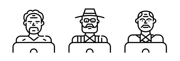 高级男子使用笔记本电脑图标集。像素完美，可编辑的笔画图标图片下载