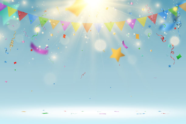 金色的彩纸落在美丽的背景上。舞台上落下的飘带。图片下载