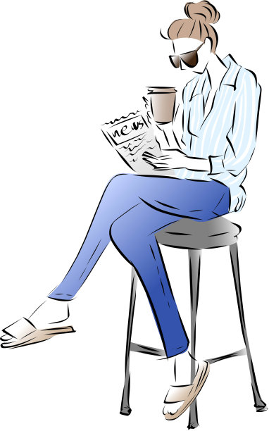 女人坐着看报纸图片下载