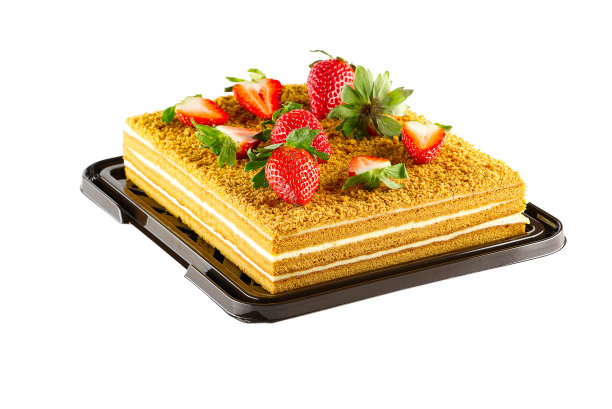 蜂蜜蛋糕甜点，方形蜂蜜蛋糕孤立在白色背景图片下载