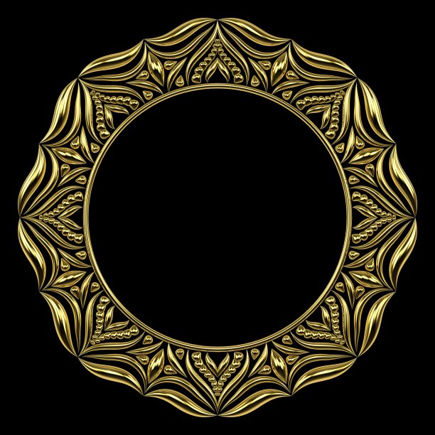 优雅的豪华圆形装饰金框架。图片下载