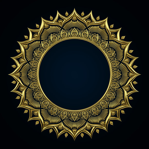 优雅的豪华圆形装饰金框架。图片下载