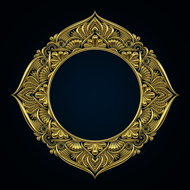 优雅的豪华圆形装饰金框架。图片下载