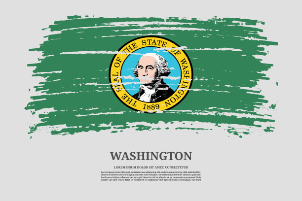 华盛顿旗与笔画效果和信息文字海报，矢量图片下载