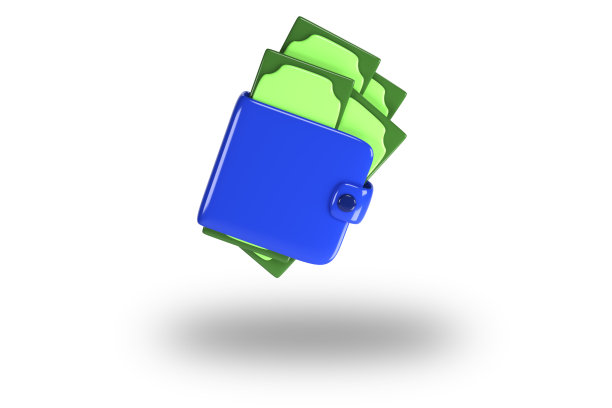 钱包与货币美元钞票扁平设计孤立。钱包与金钱图标平坦。在线支付的概念。三维渲染图片下载