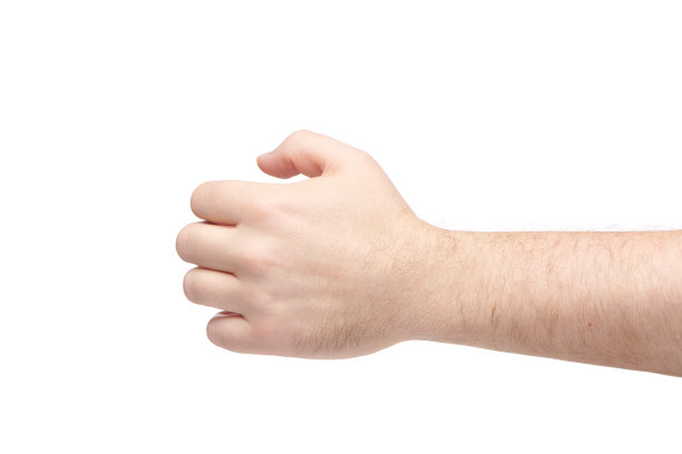 男性手持虚拟物体孤立在白色背景。野蛮人的手掌露出拳头的姿势。手指gestures.b图片下载