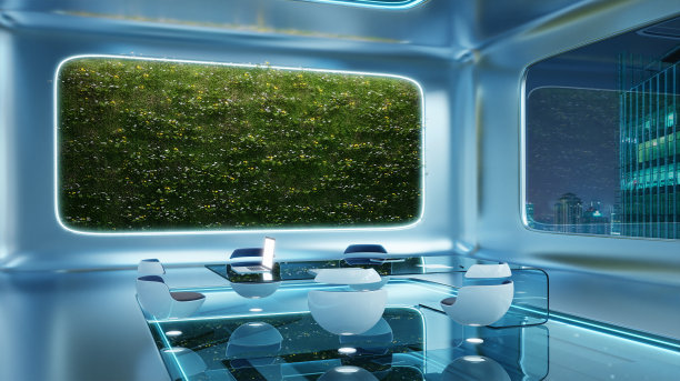 3d渲染现代未来主义室内办公室设计图片下载